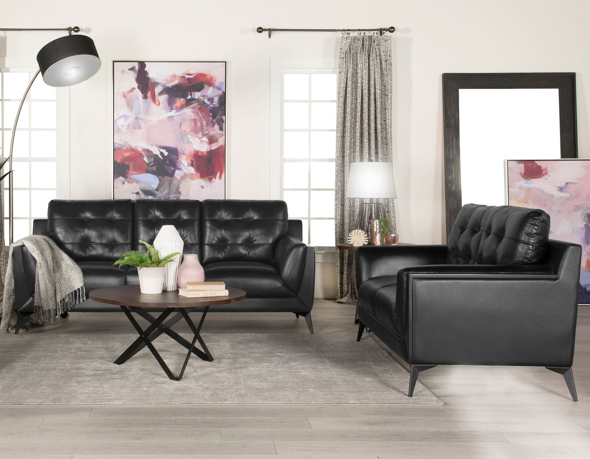 Moira Upholstered Tufted Living Room Set with Track Arms Black Moira Upholstered Tufted Living Room Set with Track Arms Black Half Price Furniture
