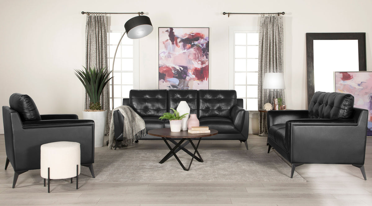 Moira Upholstered Tufted Living Room Set with Track Arms Black Moira Upholstered Tufted Living Room Set with Track Arms Black Half Price Furniture
