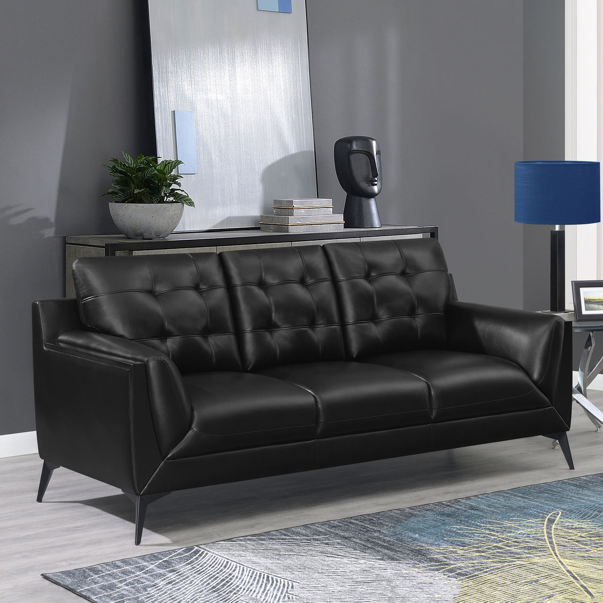Moira Upholstered Tufted Sofa with Track Arms Black Moira Upholstered Tufted Sofa with Track Arms Black Half Price Furniture