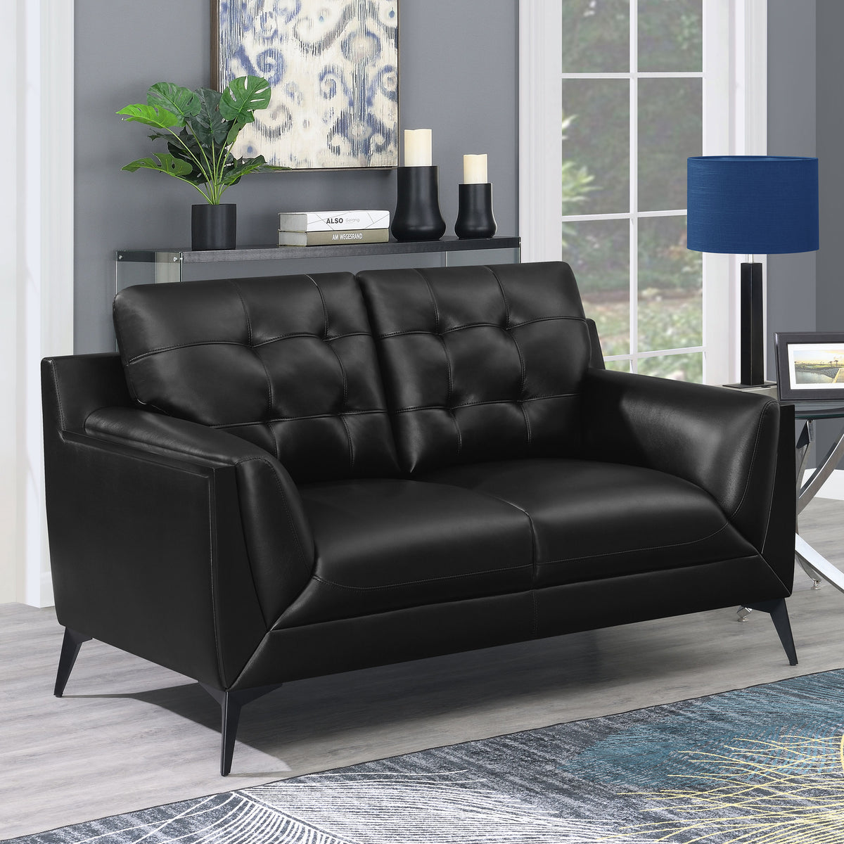Moira Upholstered Tufted Loveseat with Track Arms Black Moira Upholstered Tufted Loveseat with Track Arms Black Half Price Furniture