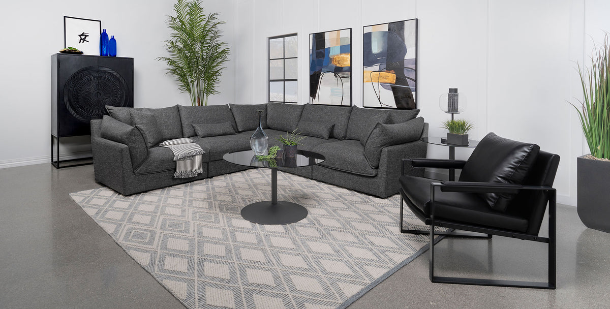 Sasha 6-piece Upholstered Modular Sectional Sofa Barely Black  Las Vegas Furniture Stores