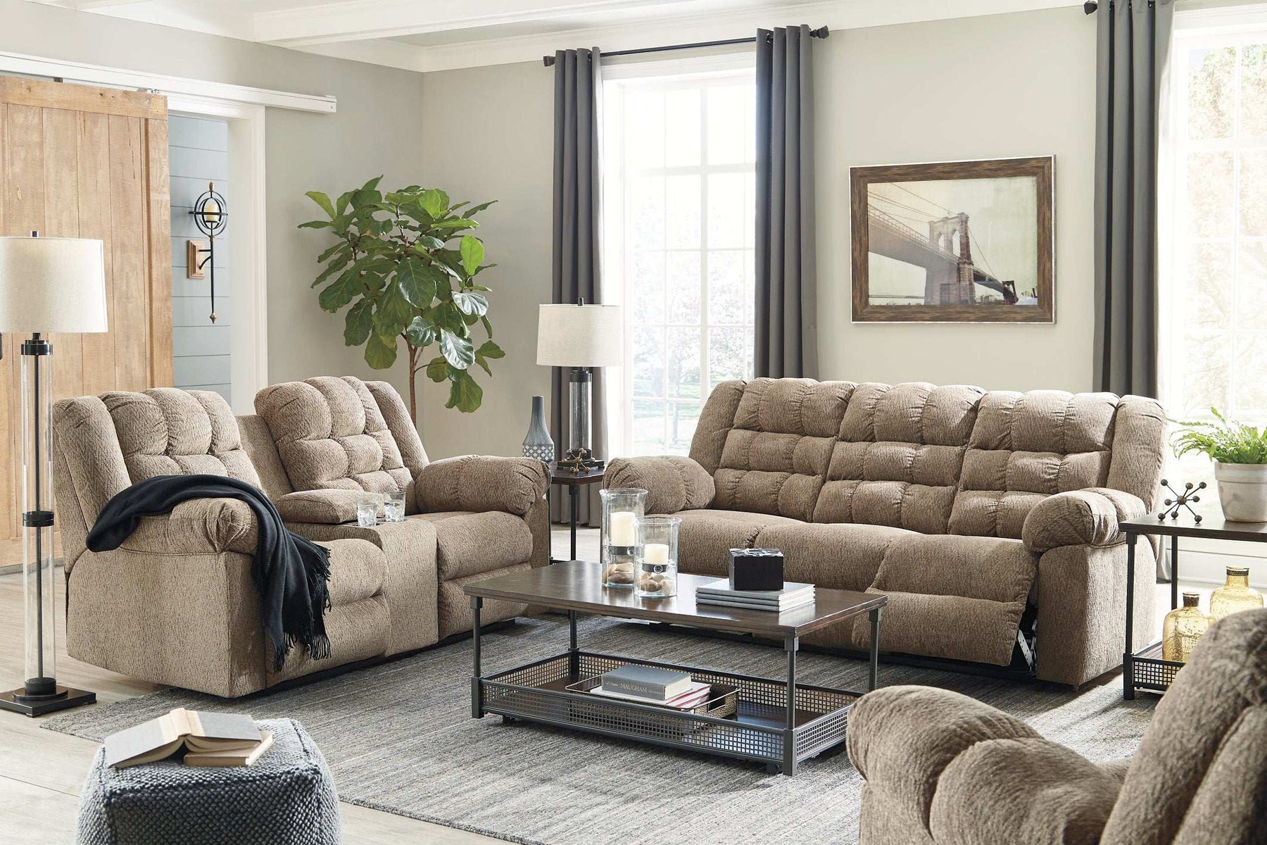 Workhorse Reclining Loveseat with Console Half Price Furniture