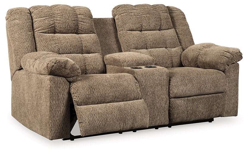 Workhorse Reclining Loveseat with Console Half Price Furniture