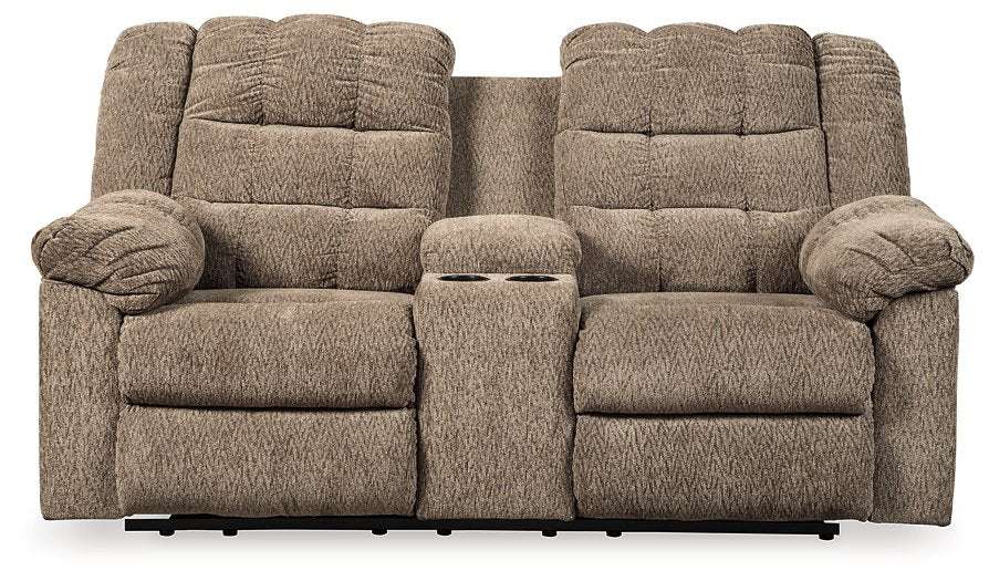 Workhorse Reclining Loveseat with Console Half Price Furniture
