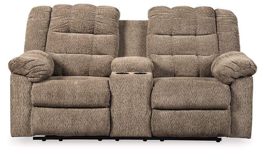 Workhorse Reclining Loveseat with Console  Half Price Furniture