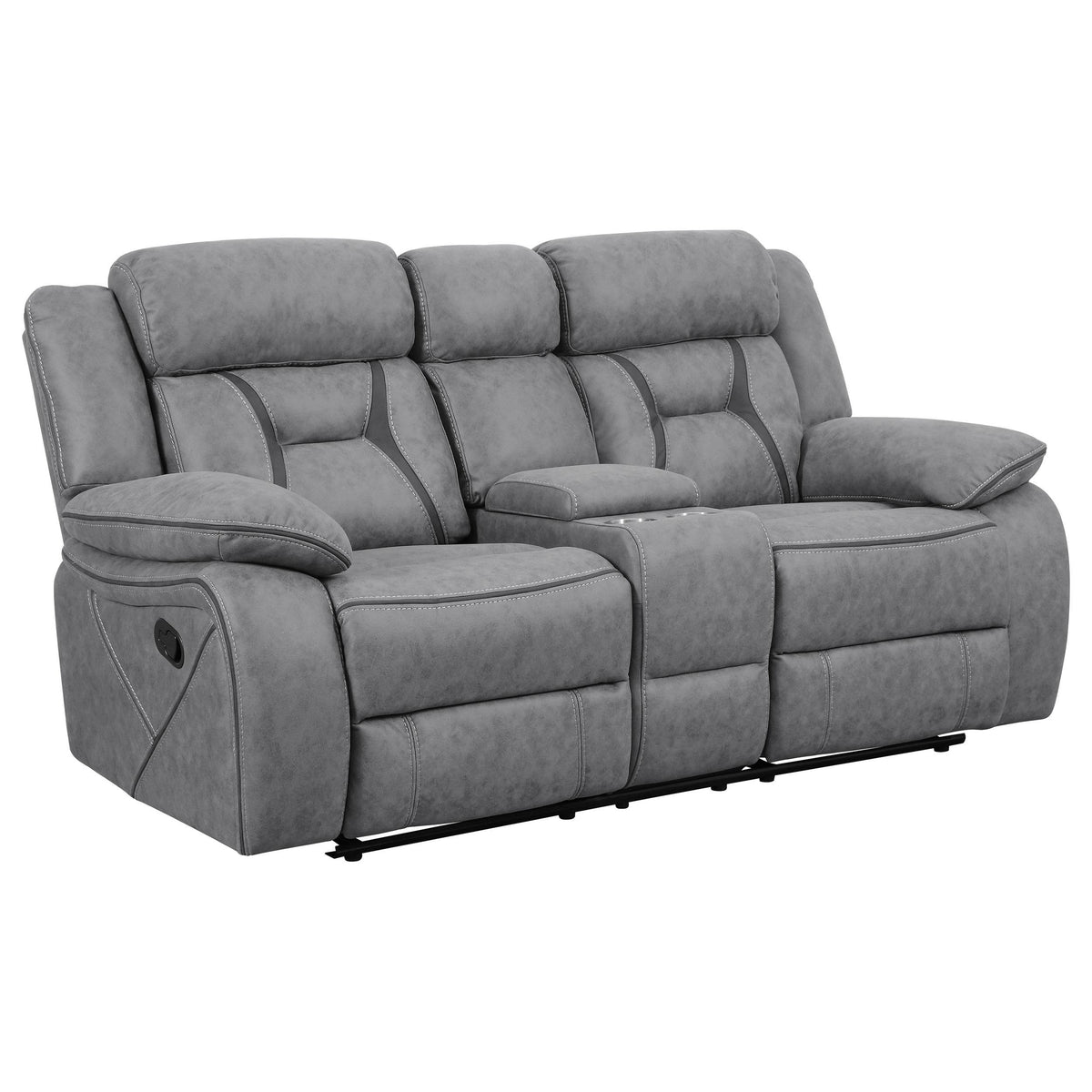 Higgins Pillow Top Arm Motion Loveseat with Console Grey Higgins Pillow Top Arm Motion Loveseat with Console Grey Half Price Furniture