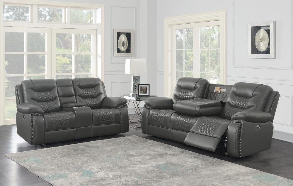 Flamenco 2-piece Tufted Upholstered Power Living Room Set Charcoal Flamenco 2-piece Tufted Upholstered Power Living Room Set Charcoal Half Price Furniture