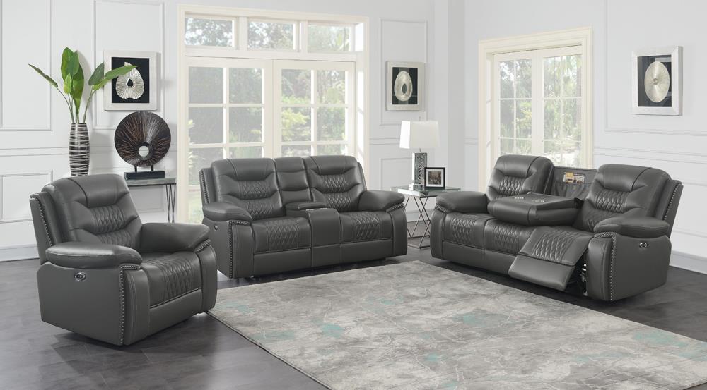 Flamenco 3-piece Tufted Upholstered Power Living Room Set Charcoal Flamenco 3-piece Tufted Upholstered Power Living Room Set Charcoal Half Price Furniture
