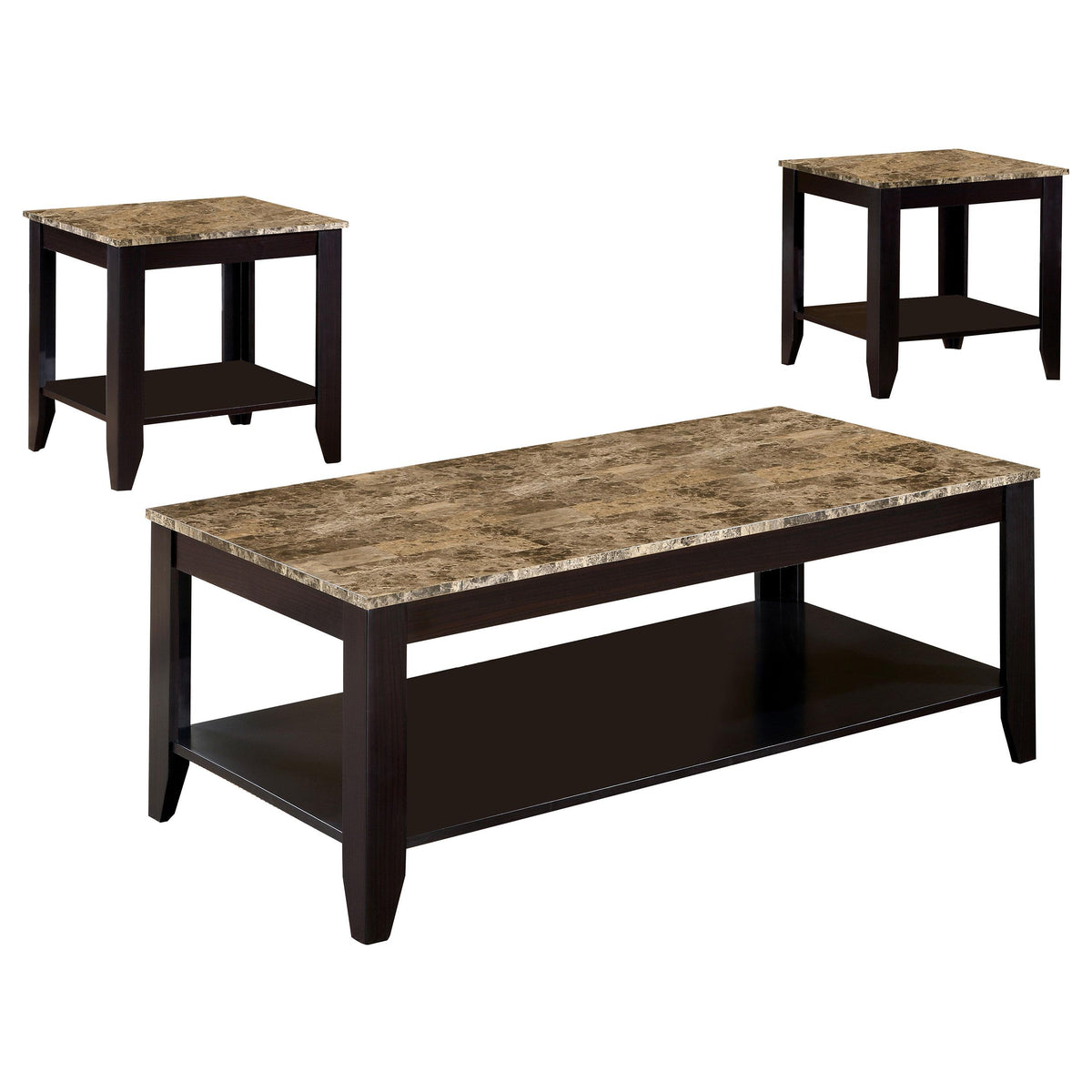 Flores 3-piece Occasional Table Set with Shelf Cappuccino  Las Vegas Furniture Stores