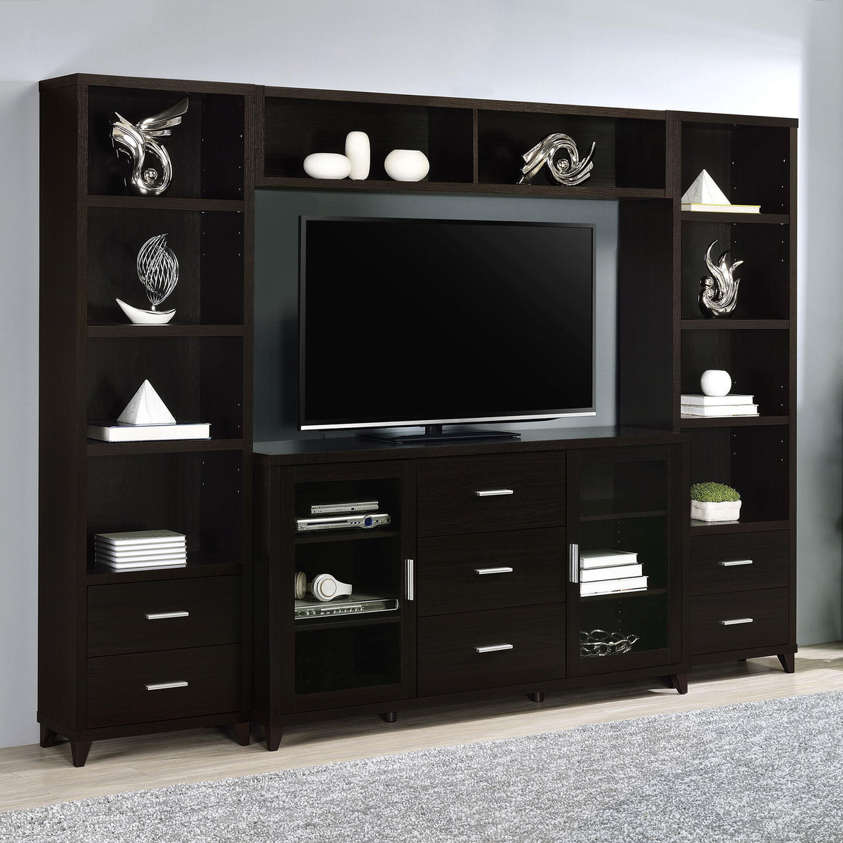 Lewes 4-piece Entertainment Center Cappuccino Half Price Furniture
