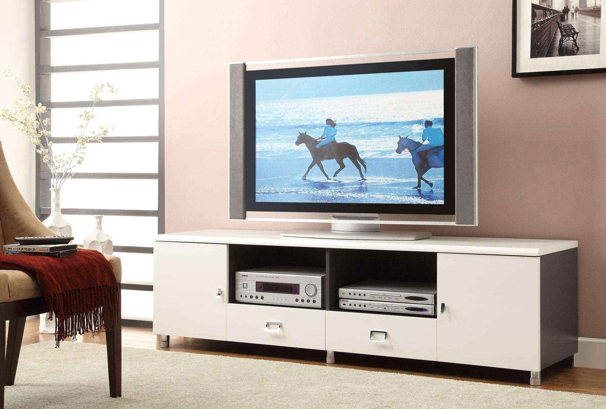 White and Gray TV Stand - Contemporary TV Console for Modern Living Rooms