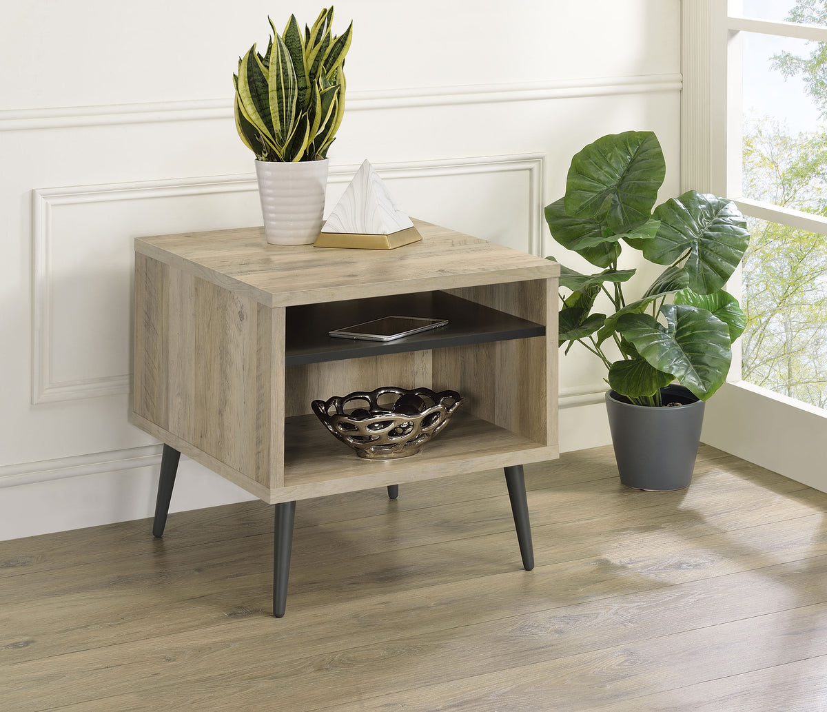 Welsh Square Engineered Wood End Table With Shelf Antique Pine and Grey  Las Vegas Furniture Stores