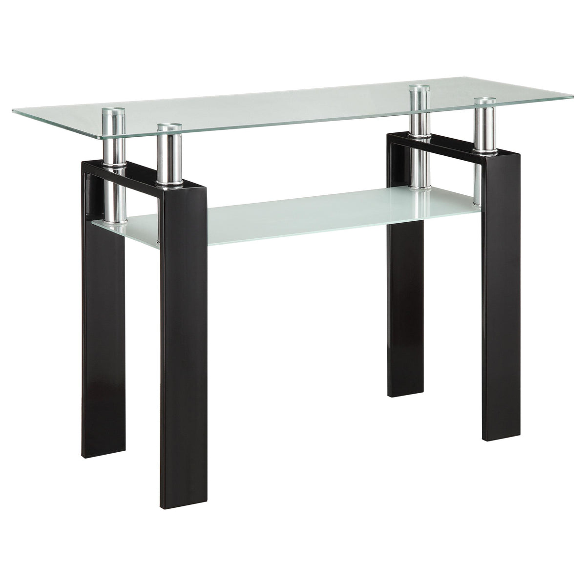 Dyer Tempered Glass Sofa Table with Shelf Black Dyer Tempered Glass Sofa Table with Shelf Black Half Price Furniture