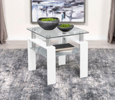 Dyer Square Glass Top End Table With Shelf White Dyer Square Glass Top End Table With Shelf White Half Price Furniture