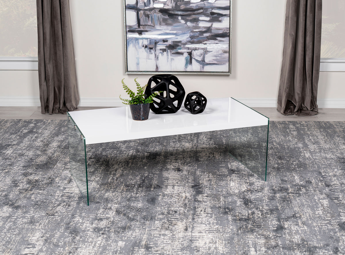 Opal Rectangular Coffee Table With Clear Glass Legs White High Gloss  Las Vegas Furniture Stores