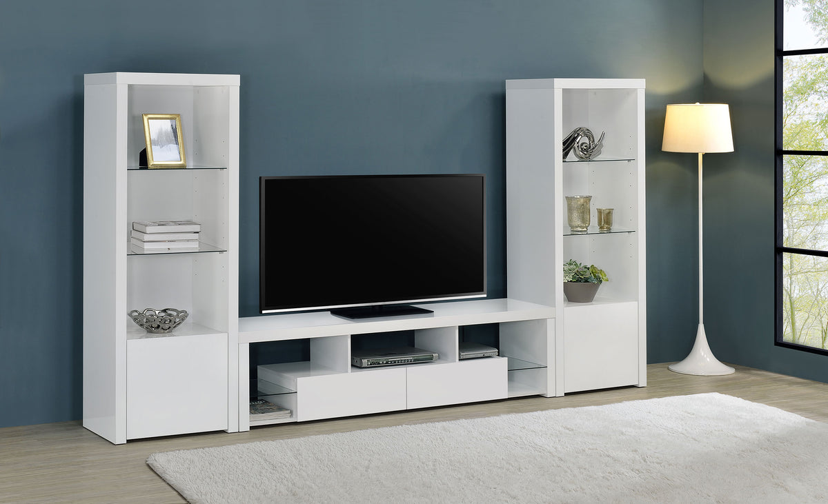 Jude 3-piece Entertainment Center With 71" TV Stand White High Gloss Half Price Furniture