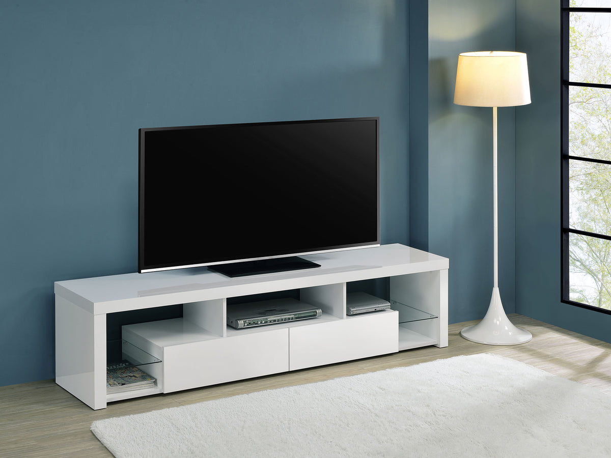 Jude 2-drawer 71" TV Stand With Shelving White High Gloss Jude 2-drawer 71" TV Stand With Shelving White High Gloss Half Price Furniture