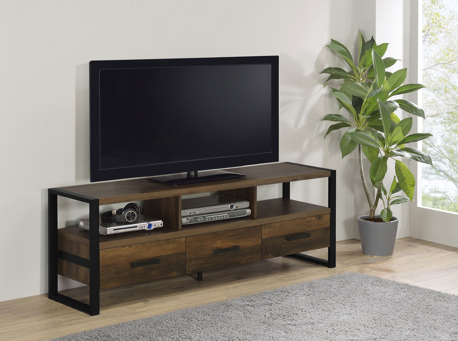 James 3-drawer Composite Wood 60" TV Stand Dark Pine Half Price Furniture