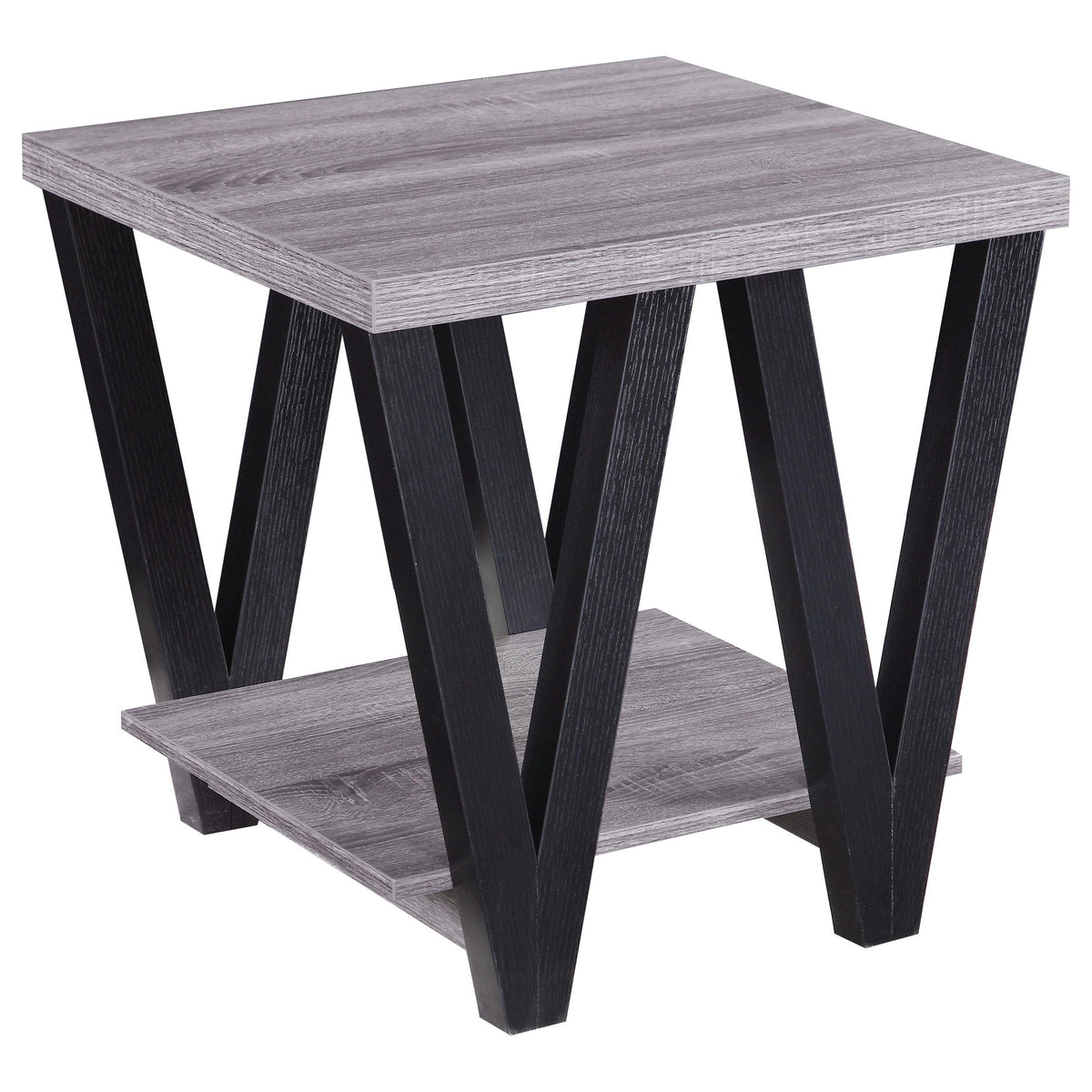 Stevens V-shaped End Table Black and Antique Grey Half Price Furniture
