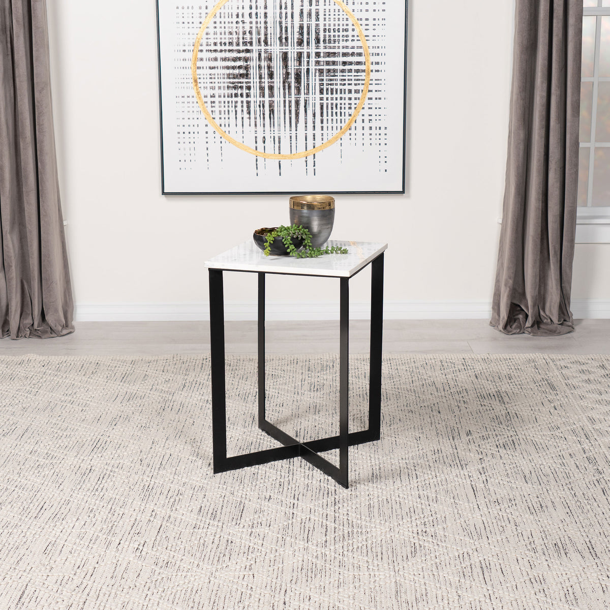 Tobin Square Marble Top End Table White and Black  Las Vegas Furniture Stores