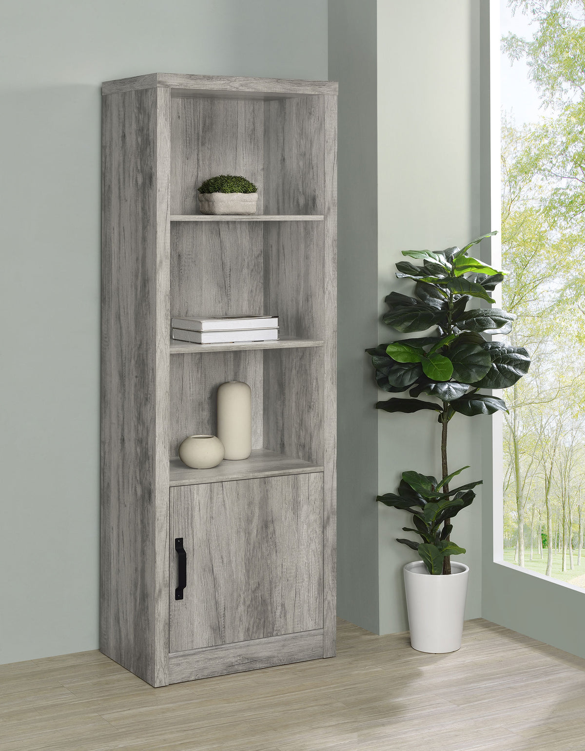 Burke 3-shelf Media Tower With Storage Cabinet Grey Driftwood Half Price Furniture