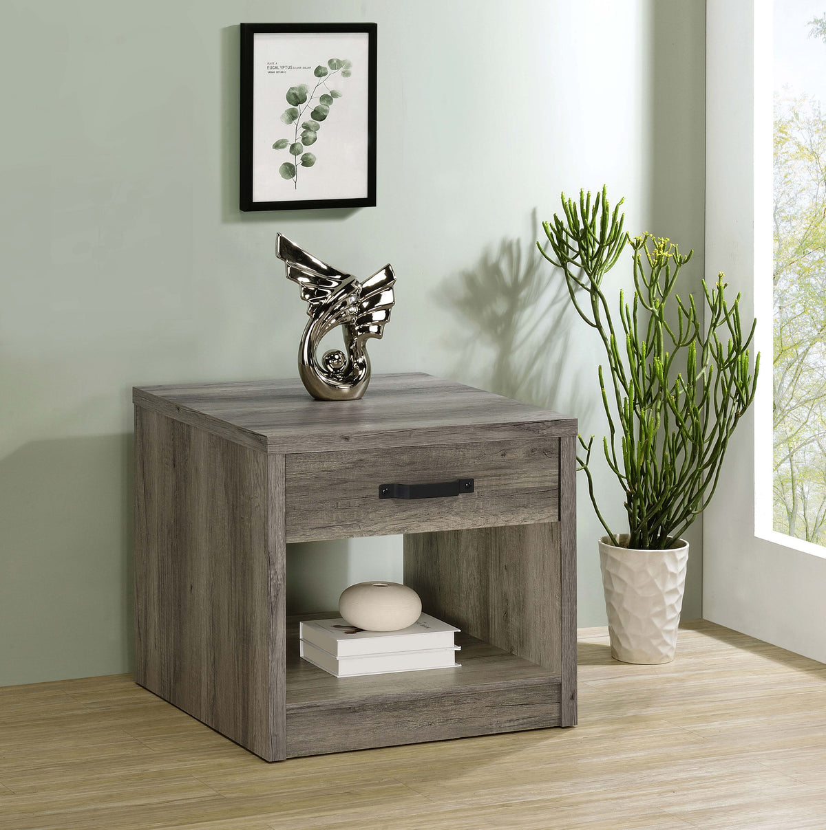 Felix 1-drawer Square Engineered Wood End Table Grey Driftwood  Las Vegas Furniture Stores