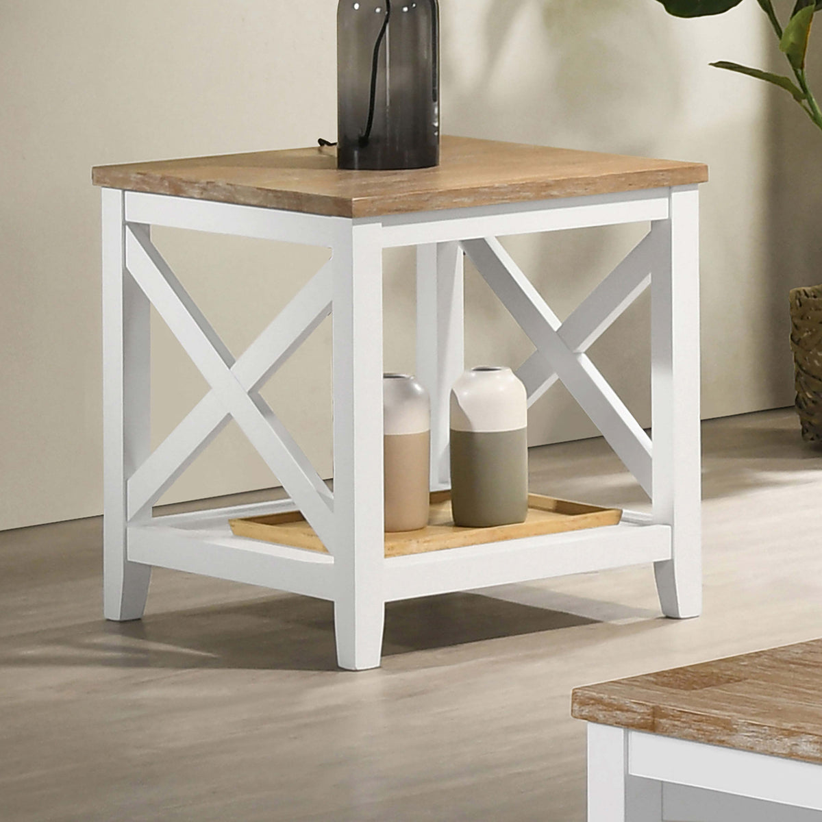 Maisy Square Wooden End Table With Shelf Brown and White  Las Vegas Furniture Stores