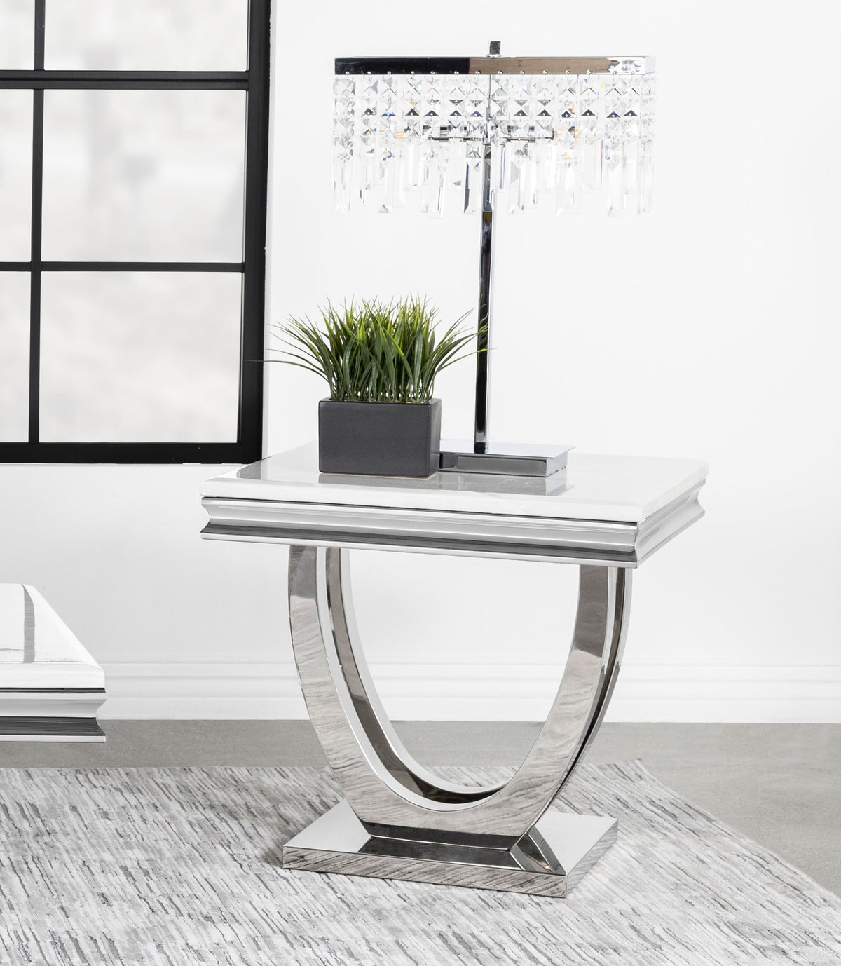 Kerwin U-base Square End Table White and Chrome - Half Price Furniture