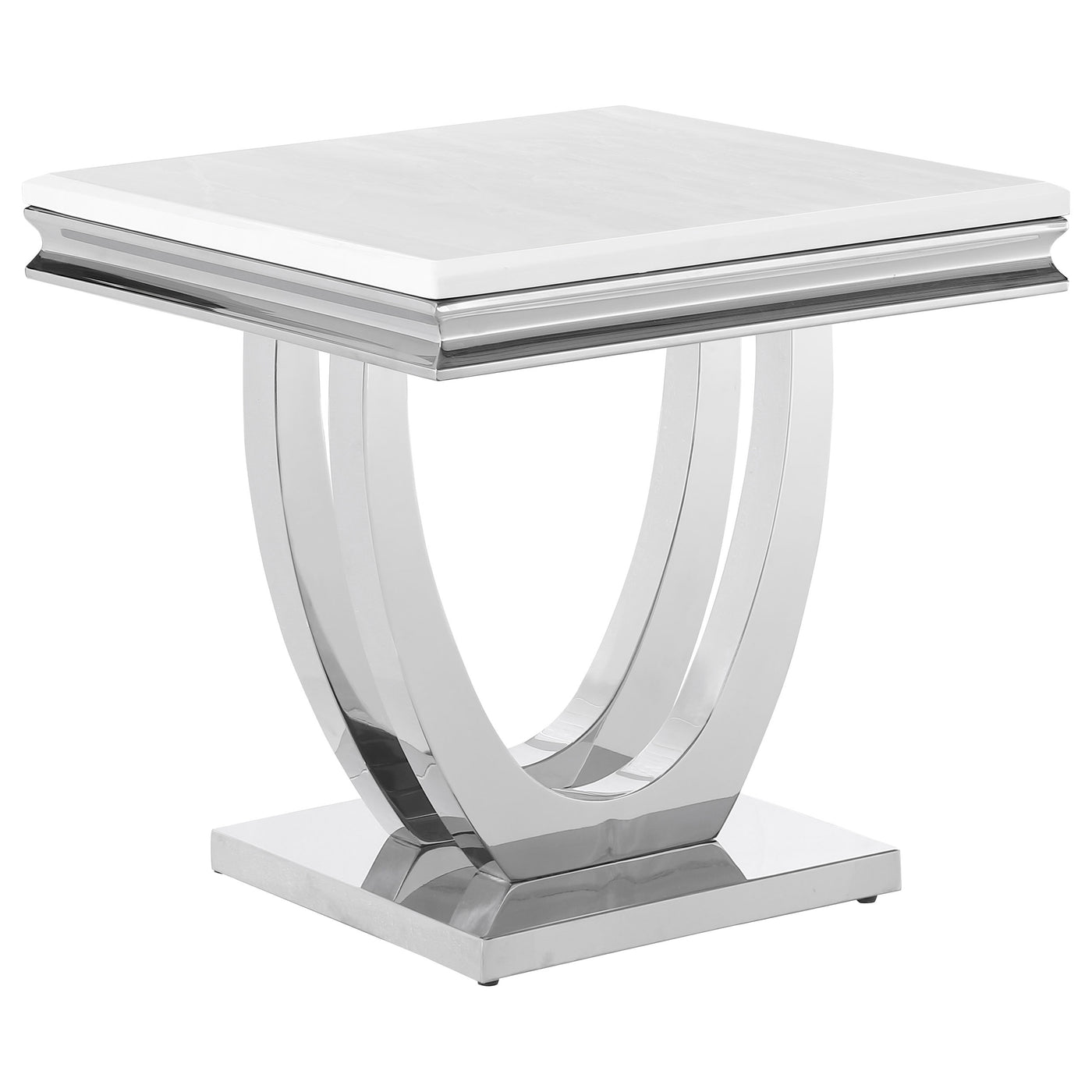 Kerwin U-base Square End Table White and Chrome Half Price Furniture
