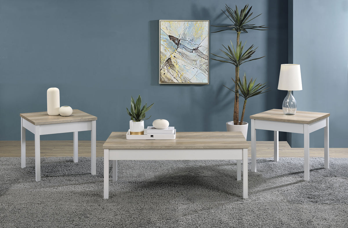 Stacie 3-piece Composite Wood Coffee Table Set Antique Pine and White Stacie 3-piece Composite Wood Coffee Table Set Antique Pine and White Half Price Furniture