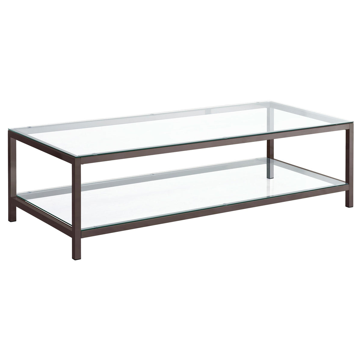 Trini Coffee Table with Glass Shelf Black Nickel Half Price Furniture