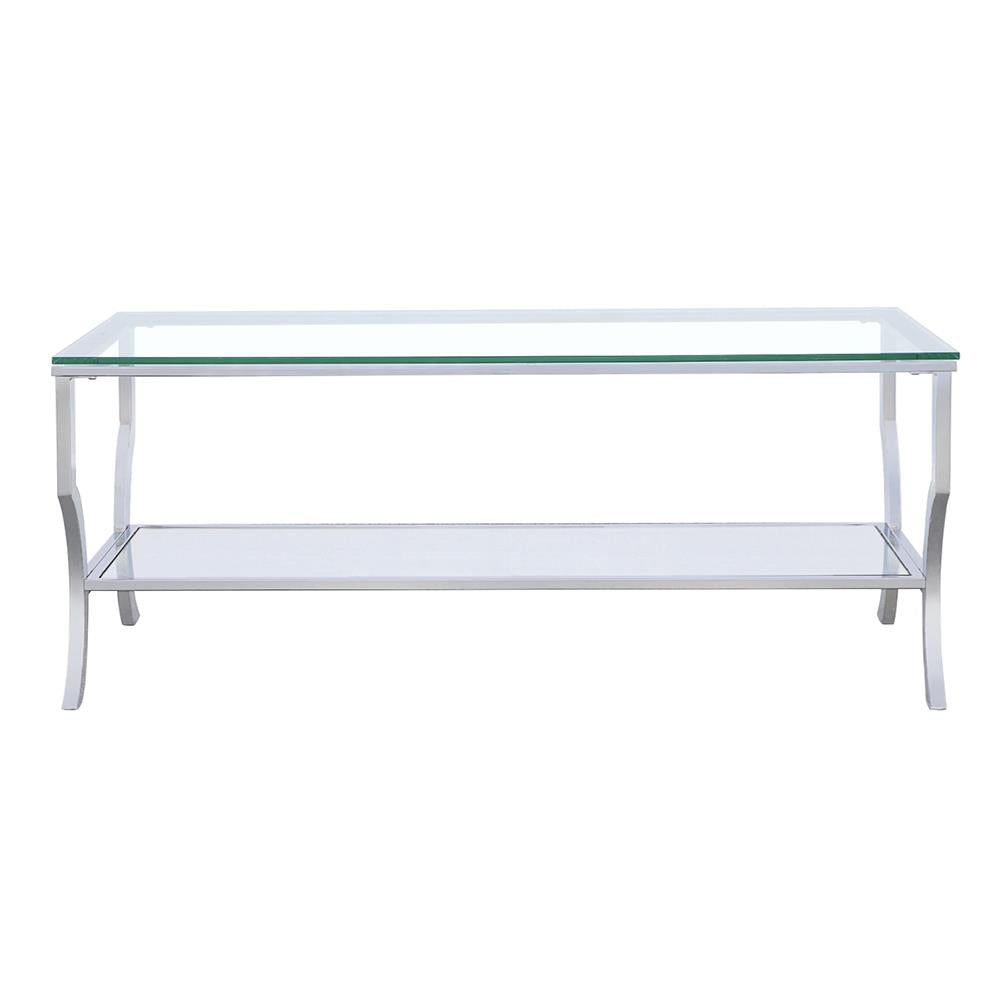 Saide Rectangular Coffee Table with Mirrored Shelf Chrome Saide Rectangular Coffee Table with Mirrored Shelf Chrome Half Price Furniture