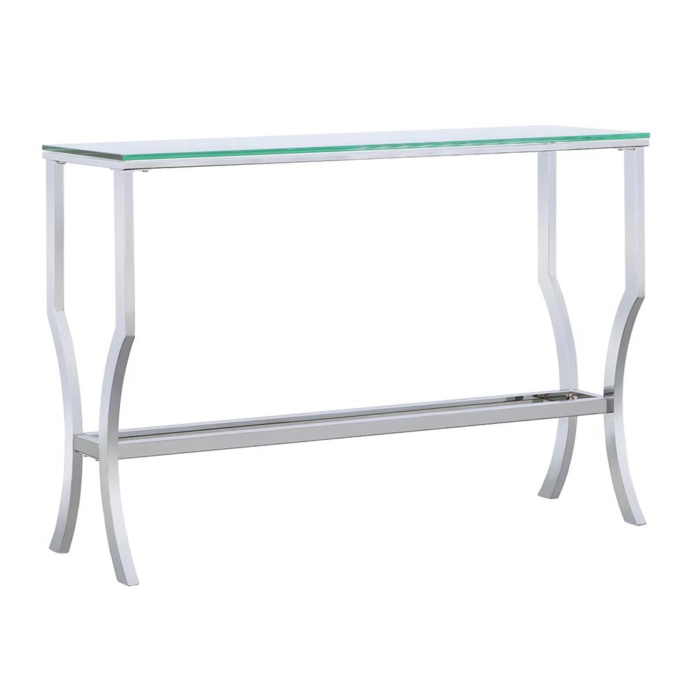 Saide Rectangular Sofa Table with Mirrored Shelf Chrome  Las Vegas Furniture Stores