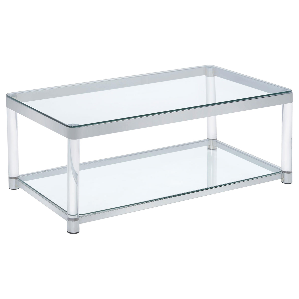 Anne Coffee Table with Lower Shelf Chrome and Clear Anne Coffee Table with Lower Shelf Chrome and Clear Half Price Furniture