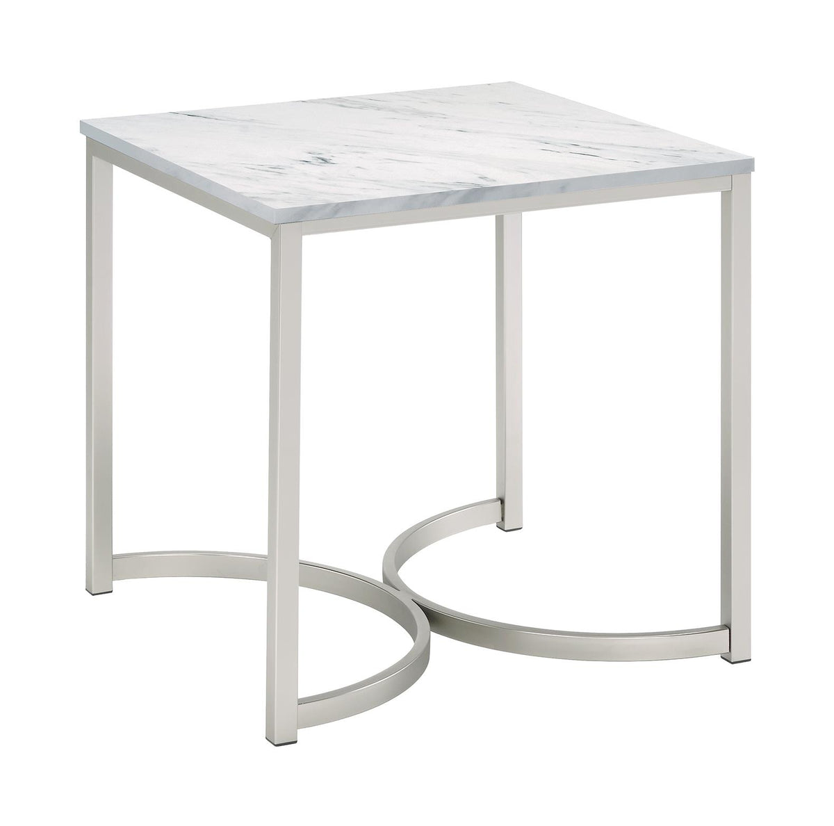 Leona Faux Marble Square End Table White and Satin Nickel  Las Vegas Furniture Stores