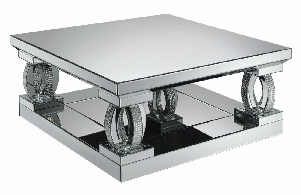 Amalia Square Coffee Table with Lower Shelf Clear Mirror Half Price Furniture