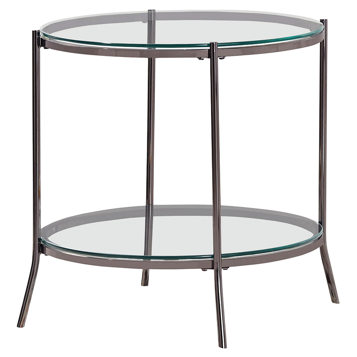 Laurie Round Glass Top End Table Black Nickel and Clear  Las Vegas Furniture Stores