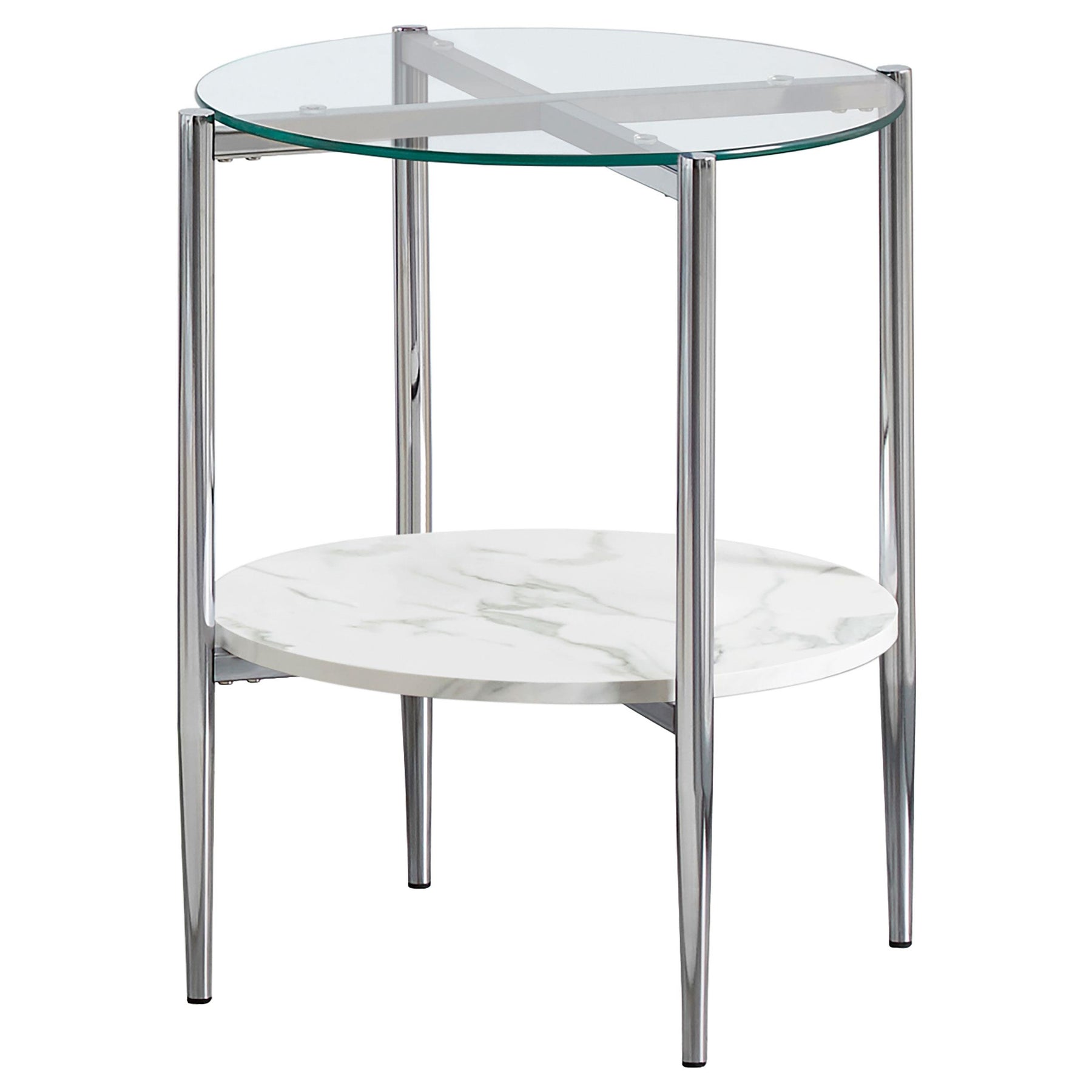 Cadee Round Glass Top End Table Clear and Chrome Cadee Round Glass Top End Table Clear and Chrome Half Price Furniture