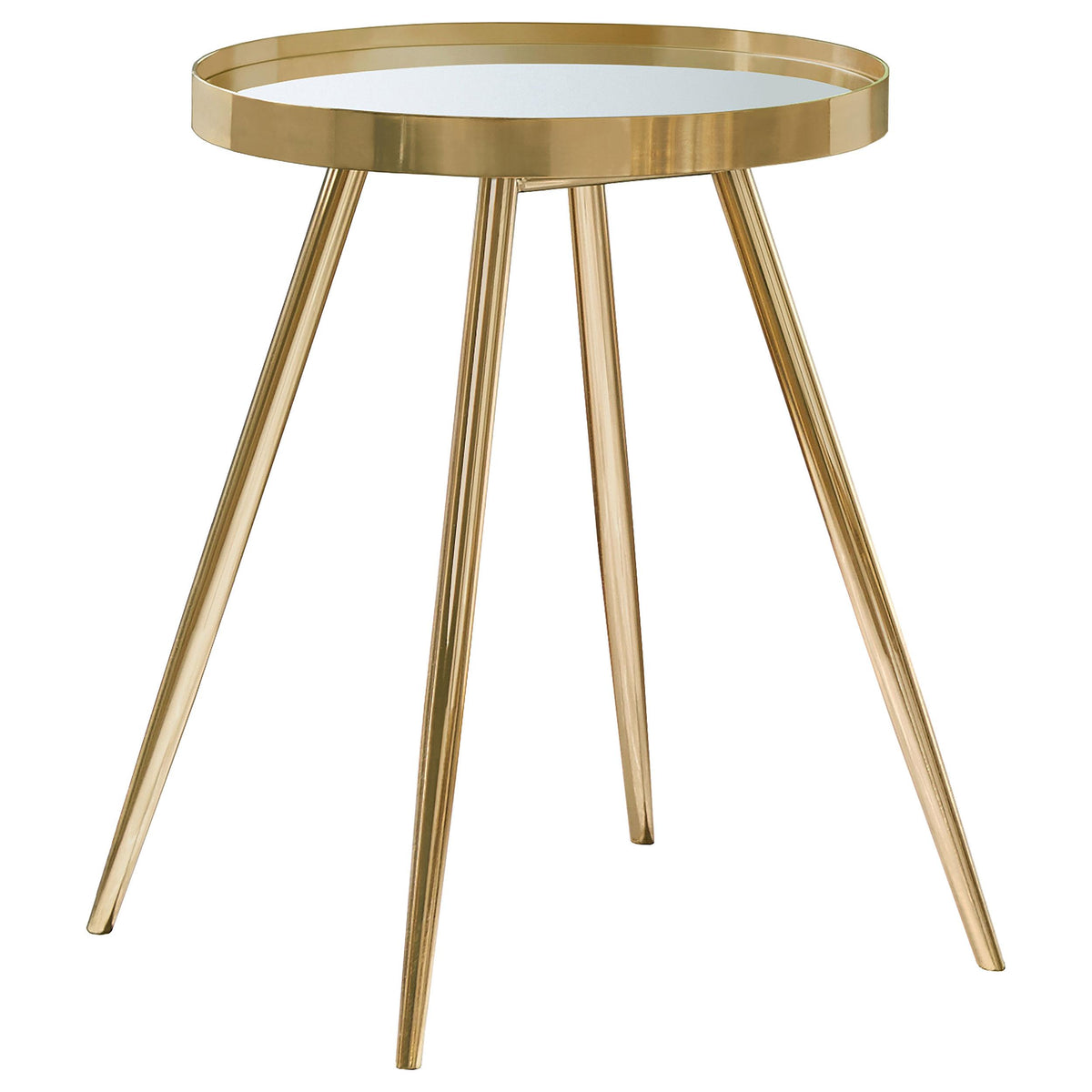 Kaelyn Round Mirror Top End Table Gold  Las Vegas Furniture Stores