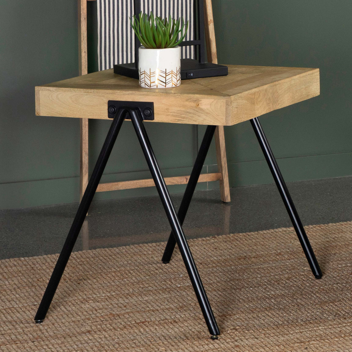 Avery Square End Table with Metal Legs Natural and Black  Las Vegas Furniture Stores