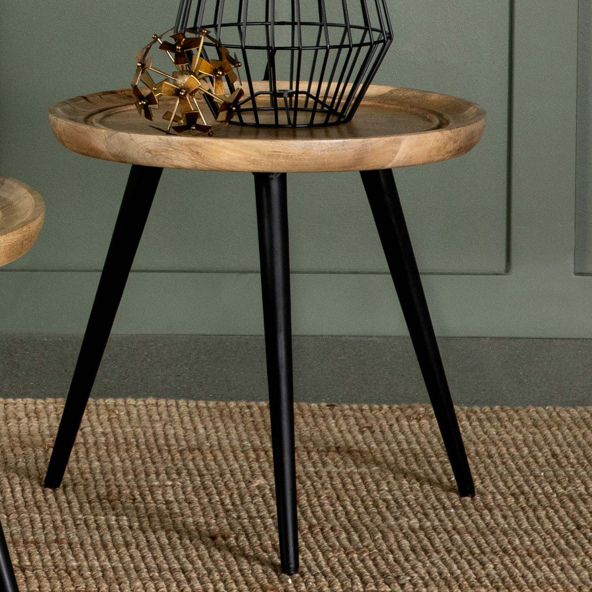 Zoe Round End Table with Trio Legs Natural and Black Half Price Furniture
