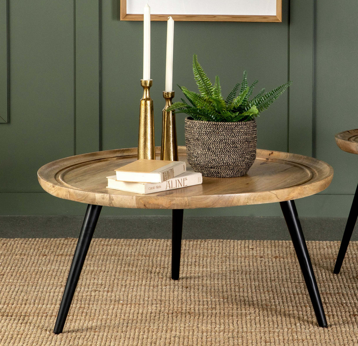 Zoe Round Coffee Table with Trio Legs Natural and Black Half Price Furniture