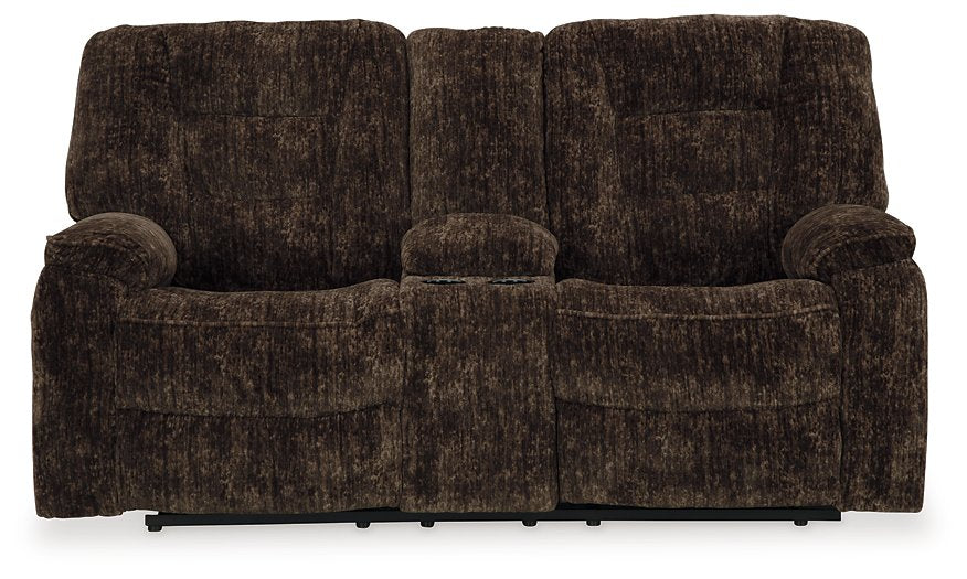 Soundwave Reclining Loveseat with Console  Las Vegas Furniture Stores