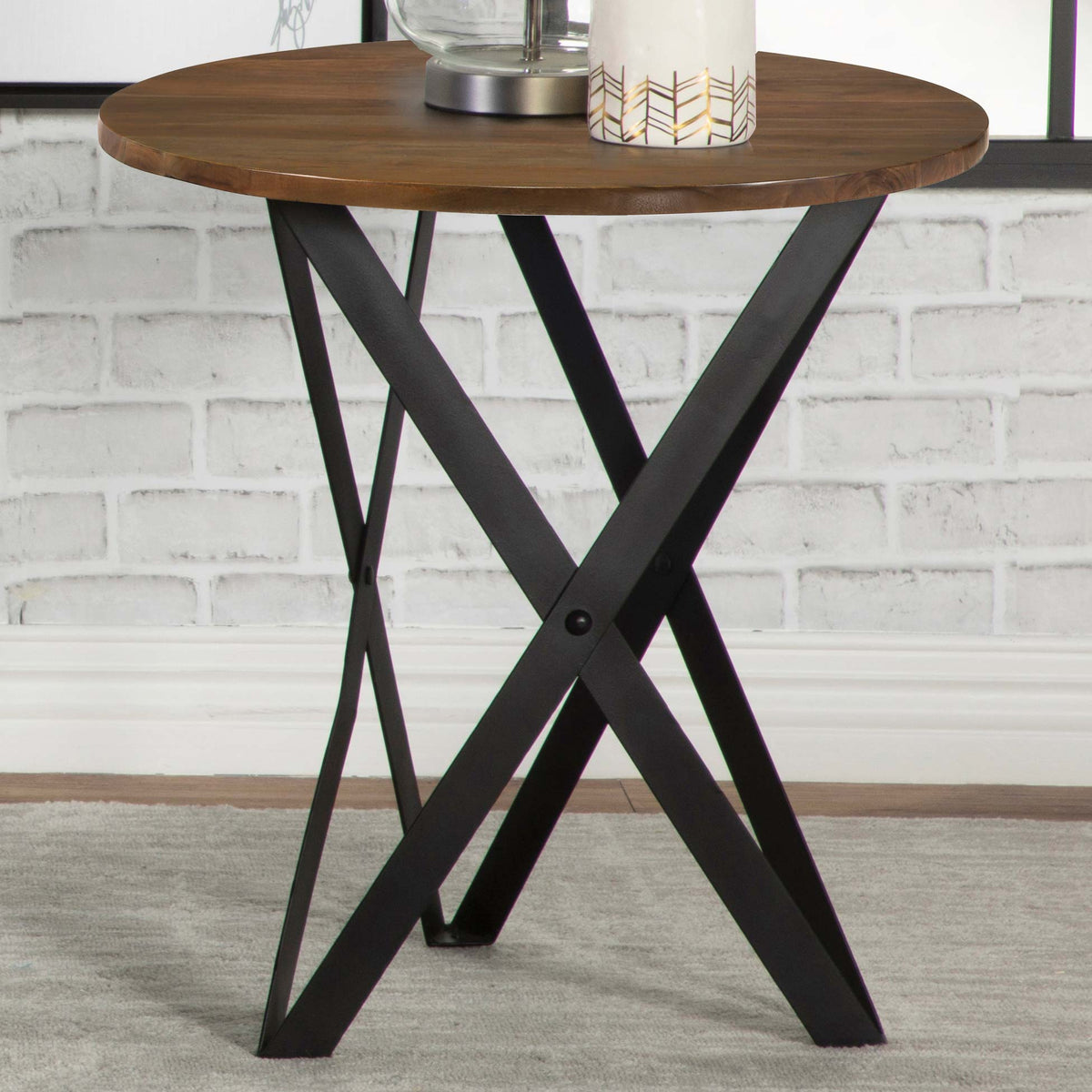 Zack Round End Table Smokey Grey and Black Zack Round End Table Smokey Grey and Black Half Price Furniture