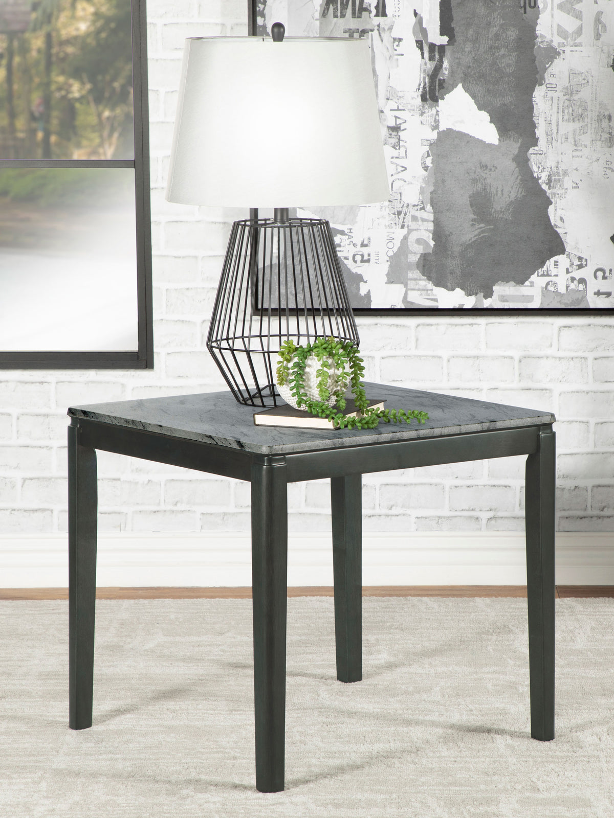 Mozzi Square End Table Faux Grey Marble and Black  Las Vegas Furniture Stores