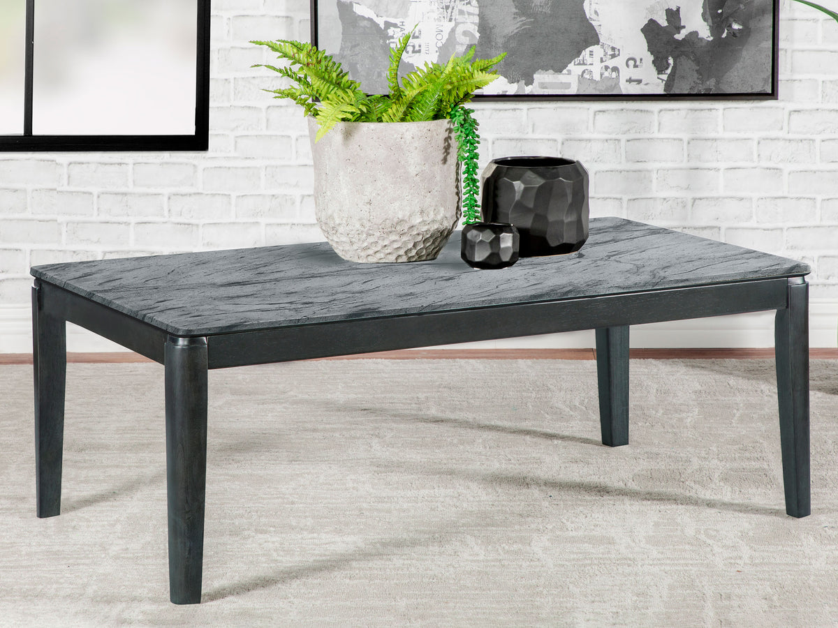 Mozzi Rectangular Coffee Table Faux Grey Marble and Black  Las Vegas Furniture Stores
