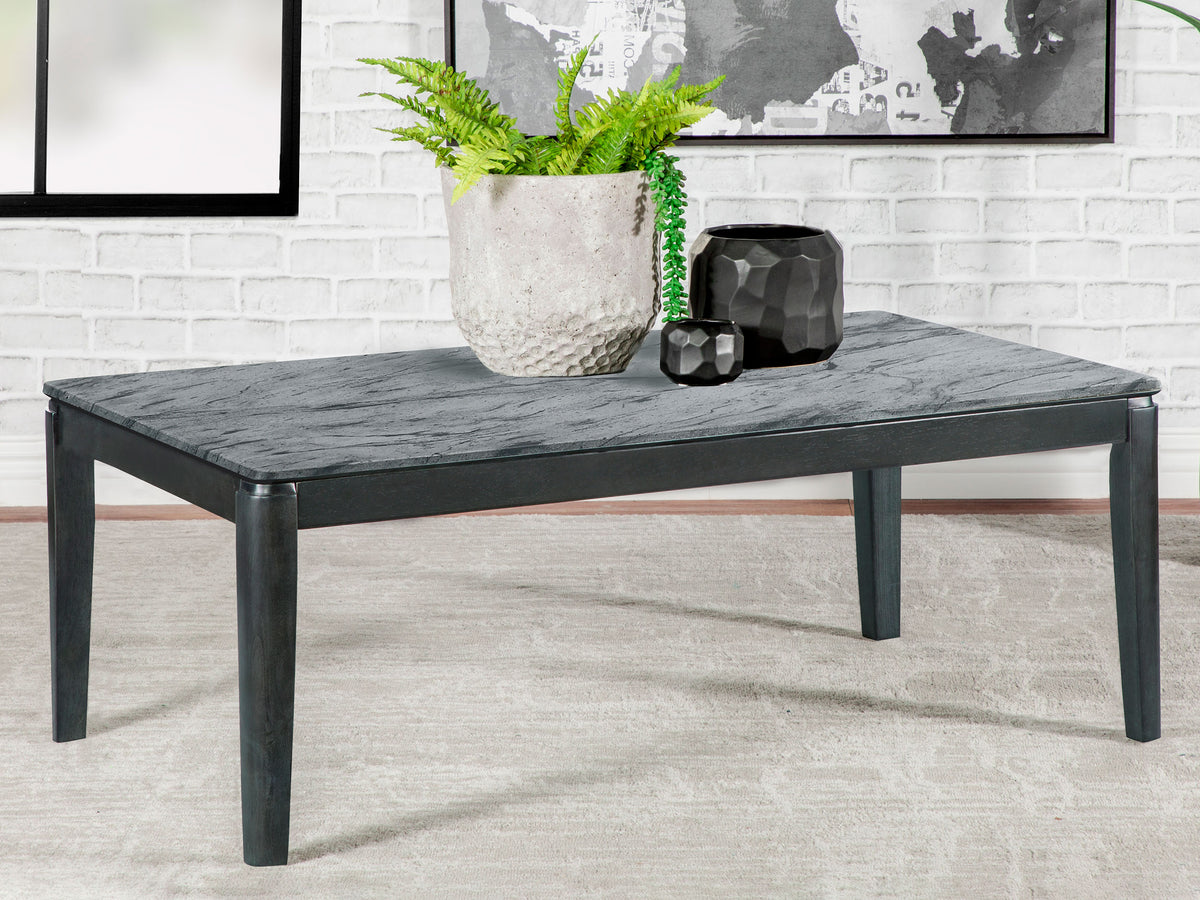 Mozzi Rectangular Coffee Table Faux Grey Marble and Black Half Price Furniture