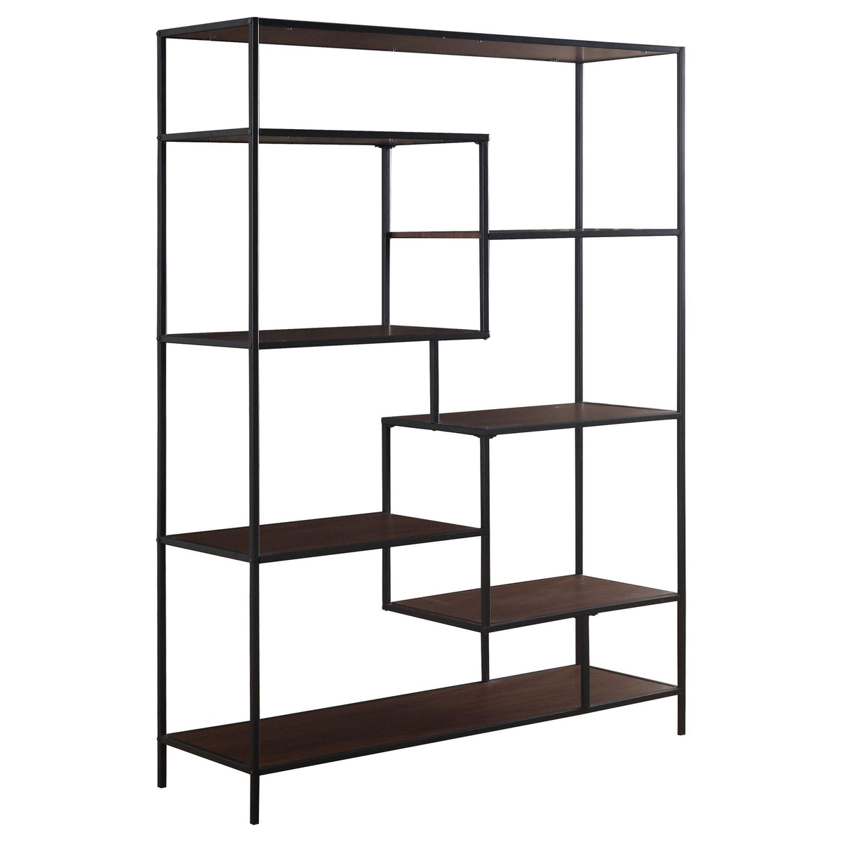 Asher 7-shelf Geometric Bookcase Walnut  Las Vegas Furniture Stores