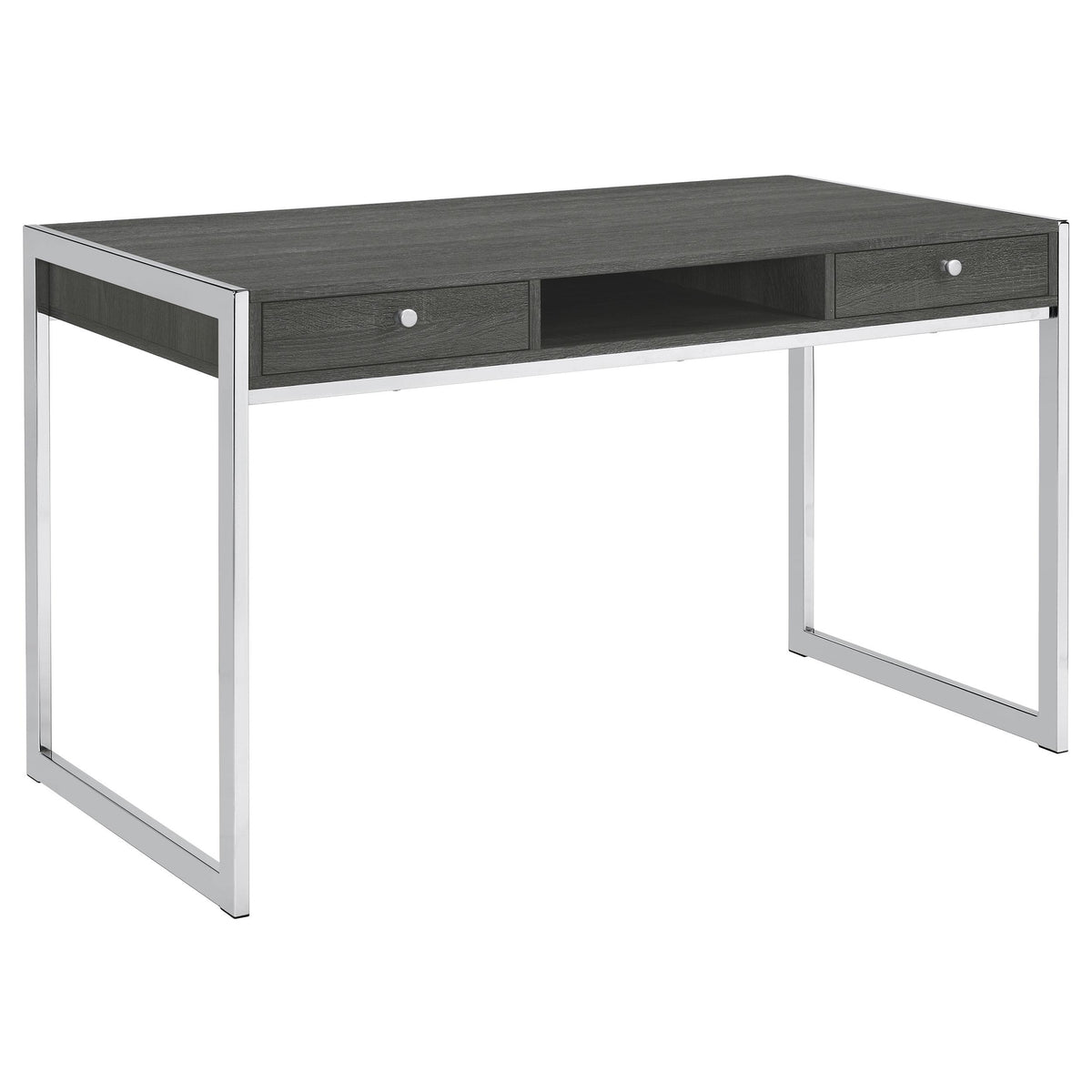 Wallice 2-drawer Writing Desk Weathered Grey and Chrome  Las Vegas Furniture Stores