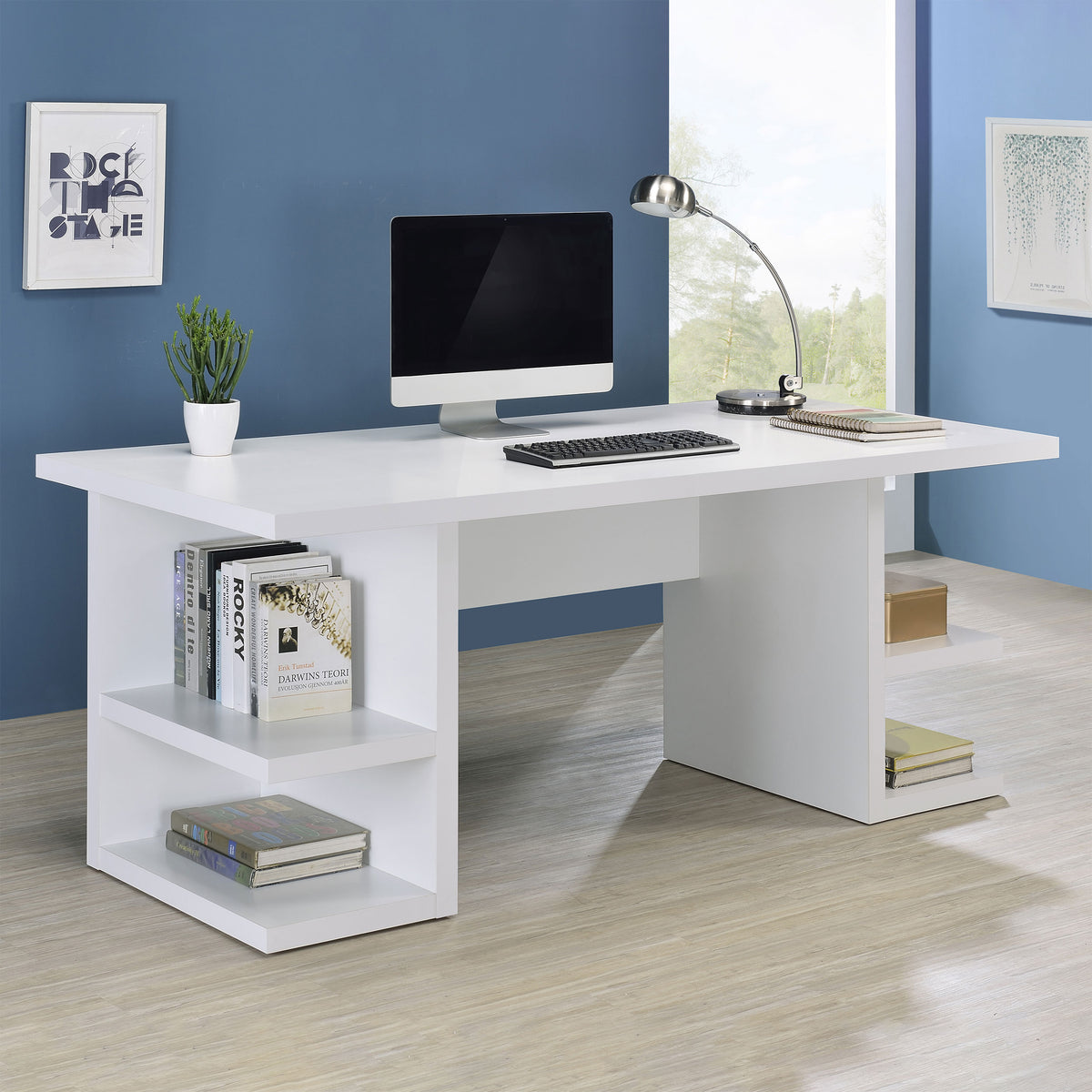 Alice Writing Desk White with Open Shelves  Las Vegas Furniture Stores